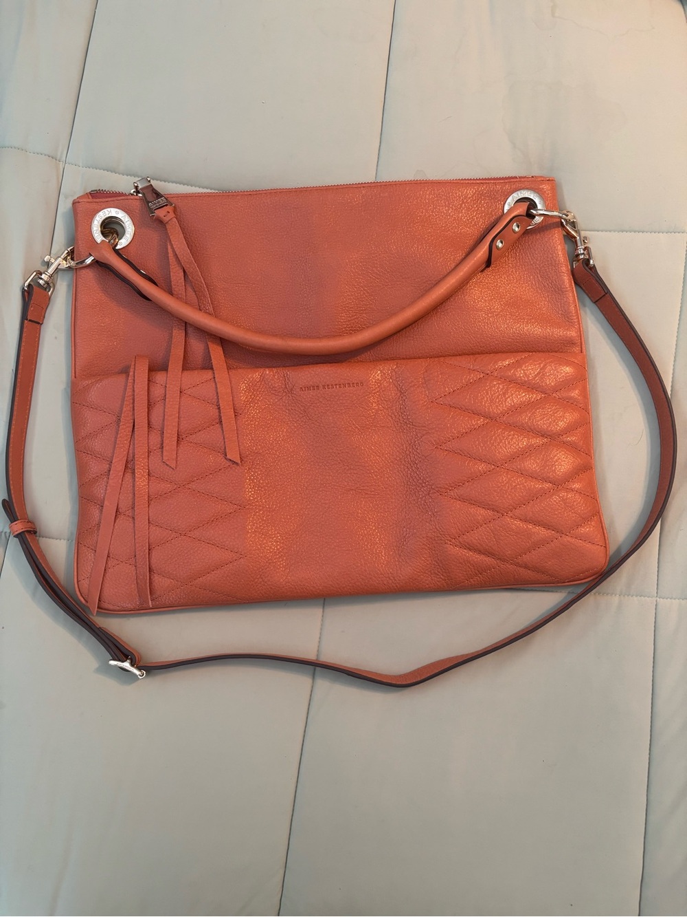 Aimee Kestenberg Coral Orange Quilted Leather Shoulder Bag